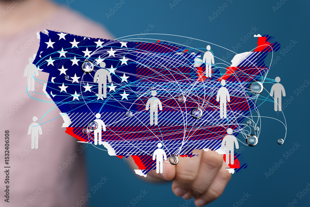 Poster visual representation of nationwide connections and networks in the usa.