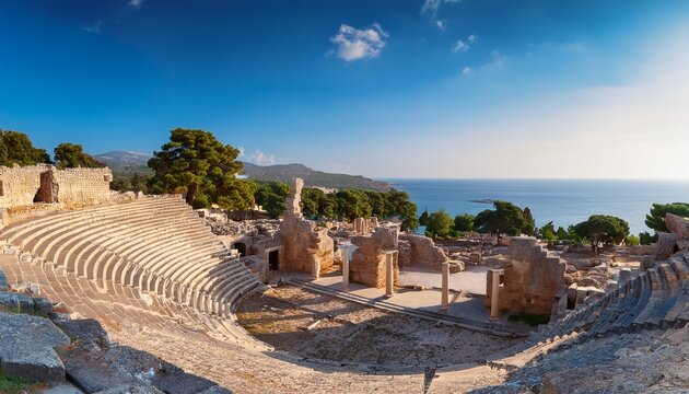 view of the ancient city kamiros rhodes greece