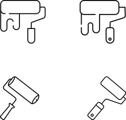 Minimalist Line Art Icons of Paint Rollers in Varied Orientations