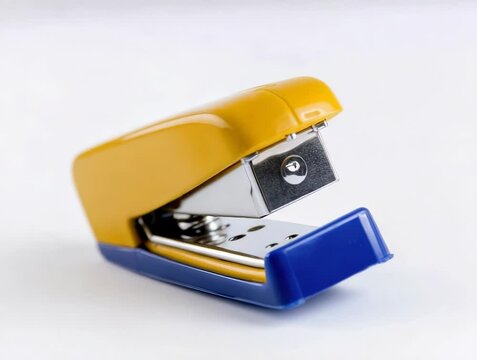 Brightly colored stapler with open mouth showcasing inner mechanism for efficient stapling