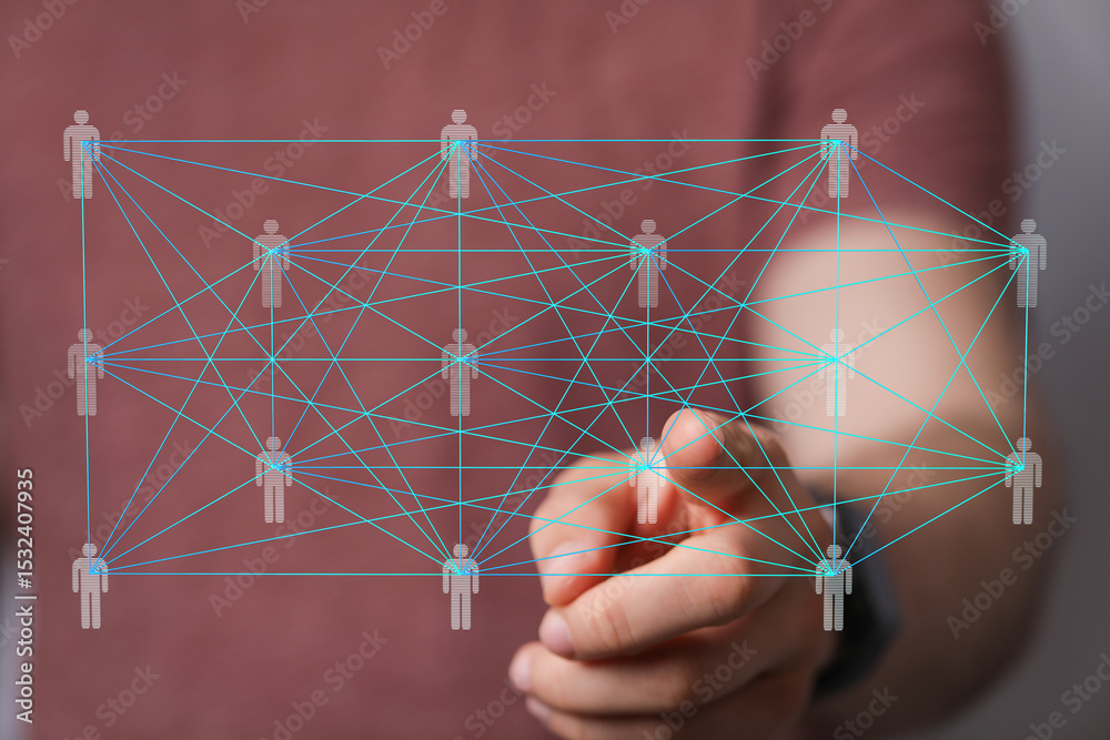 Poster abstract image of a network connecting people. concept for teamwork, collaboration, and global commu
