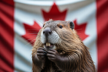 majestic beaver diligently working on its dam in a serene Canadian natural environment, showcasing its industrious nature and vital role as an ecosystem engineer