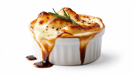 Onion soup with cheese on transparent background