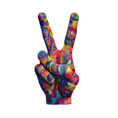V for Victory: A vibrant hand signal of peace and unity, rendered in a vivid tapestry of colors. Evoking a sense of harmony, acceptance, and collective hope.