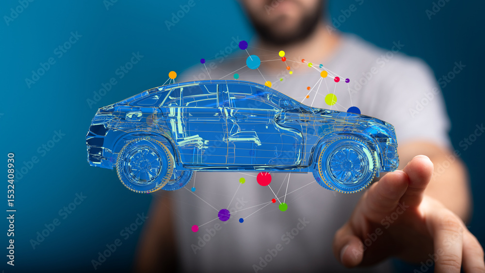Poster futuristic car model visualization. innovative auto design and technology concept.
