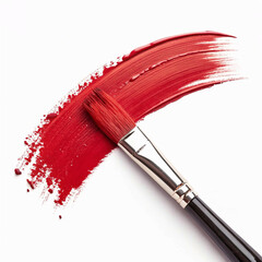 red paint brush stroke on a white isolated background. Generative AI.