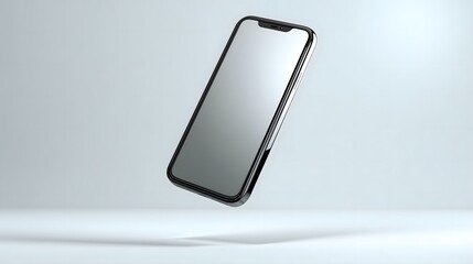 Floating Modern Smartphone with Blank Screen on Light Background – Minimal Technology Concept