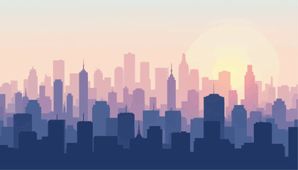 Fototapeta premium City Skyline at Sunrise Silhouette Illustration