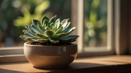 Succulent Plant Display on Windowsill in Natural Light