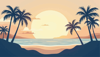 Obraz premium Palm Tree at Beach Sunset