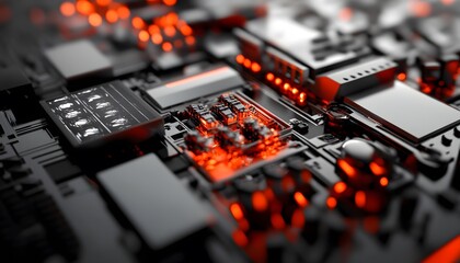 Close-up view of complex circuit board technology.