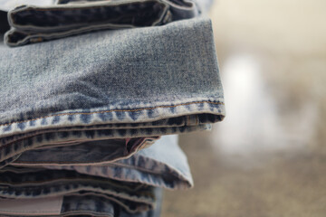 Jeans pants. A detailed stitching details of a blue denim jean.