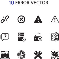 Business and website error vector icons, 404 page not found, connection failed, technical issue symbols, data crash, warning alert, troubleshooting, modern UI/UX design elements, top trending vector.