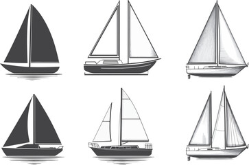Sailboat Vector Set, isolated on white background.