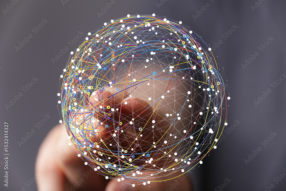 Poster Abstract image depicting a digital network, global connections, and data flow. Ideal for technology, communication, and innovation concepts.