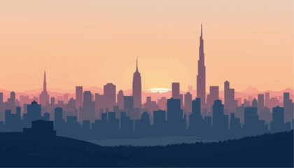 Fototapeta premium City skyline silhouette at sunset