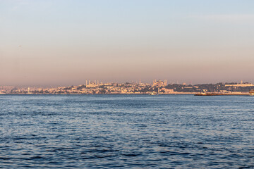 Sultanahmet disctrict in Istanbul seen over Bosporus strait, Turkey