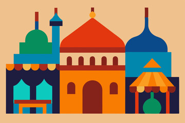 Vibrant Cityscape A Colorful Illustration of Middle Eastern Architecture