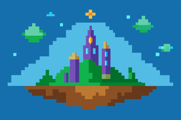 Fototapeta premium Pixel Art Floating Island Castle A Fantasy Game World Design