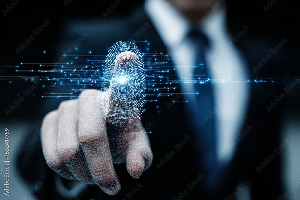Poster secured fingerprint scanning interface for enhanced business unlock and digital identity access