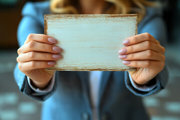 Businessman’s Woman Hands, Holding a Simple Banner