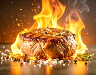 Close-up na idealnie usmażony ribeye steak, sok z mięsa, sól i pieprz,