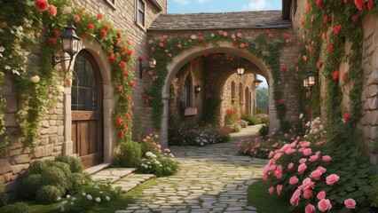 Fototapeta premium A Beautiful Courtyard in a Quaint Italian Village Setting