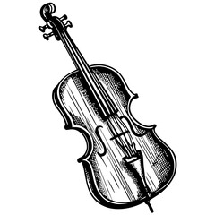 Classic cello instrument sketch. Detailed cello drawing with strings and sound hole. Vintage cello illustration perfect for music posters and vintage engraving.