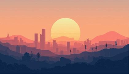 Obraz premium City skyline at sunset vector illustration