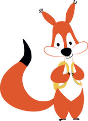 Funny squirrel with a backpack. Children's illustration. Mascot. Vector. Isolated on white background