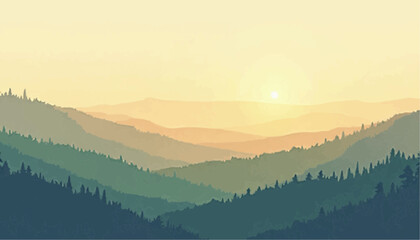 Mountain Range Silhouette at Sunrise