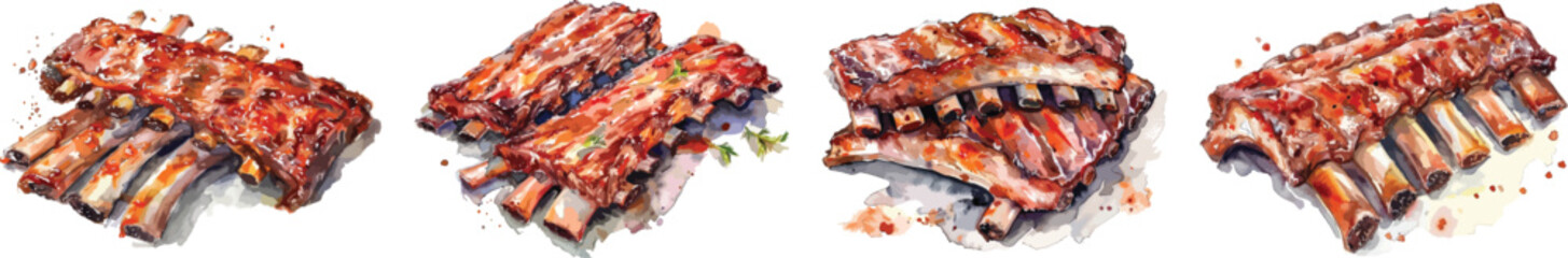 Ribs Vector Illustration, BBQ, Isolated on White Background.