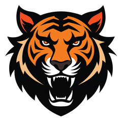 Tiger head vector illustration, a powerful wild cat animal design for logo or tattoo art