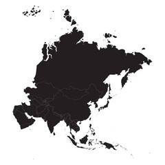 Obraz premium Silhouette map of Asia showcasing its regional boundaries in a minimalist black design for educational or geographical use