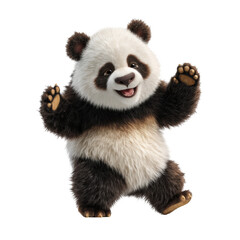 Obraz premium A cartoon panda bear standing on its hind legs with its arms raised and a happy expression on its face