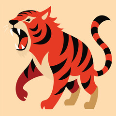 Striped tiger cartoon vector illustration of a wild cat head, a symbol of nature's predatory wildlife