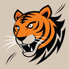 Striped tiger head vector illustration, a wild animal feline cartoon drawing