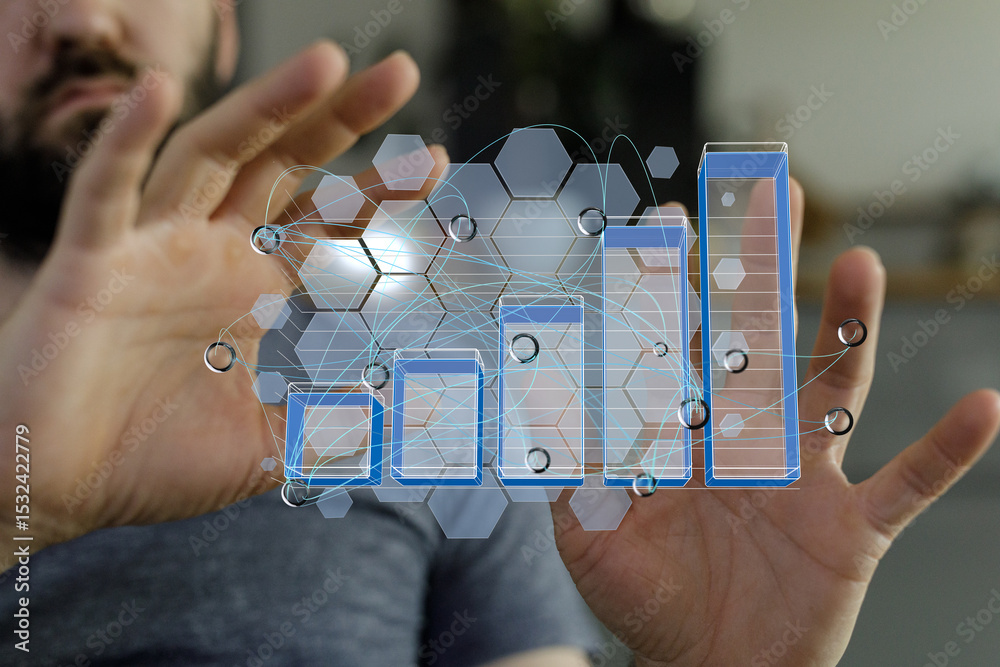 Aufkleber Stock photo of a man visualizing business growth data using a holographic interface.