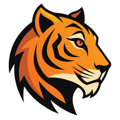 Cartoon tiger head vector illustration isolated on white, featuring a wild feline predator's striped face