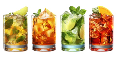 Realistic isolated cocktail set with vibrant colors and sharp details