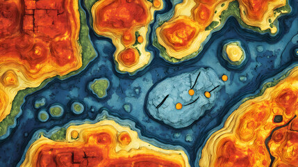 map style abstract background with elevation lines and neon contours