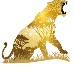 Golden Roar Jungle Inside a Leopard Silhouette.