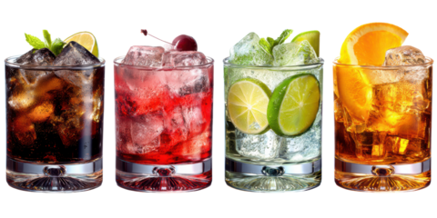 Colorful realistic cocktail set on white background isolated 4k