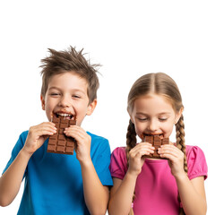two little girls eating chocolate
