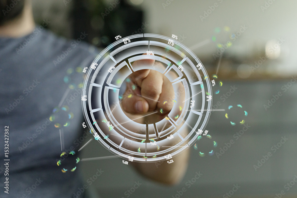 Poster Person uses a holographic interface to analyze data.  Digital dashboard concept.