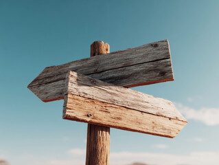 Wooden directional signpost against a clear sky in an outdoor setting