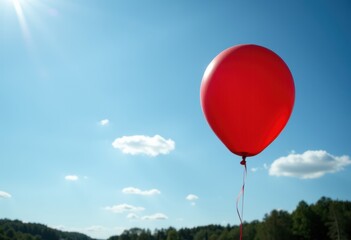 A vibrant red balloon floats against a clear blue sky