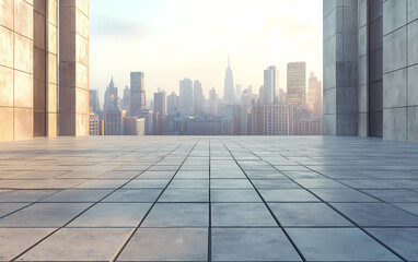 Fototapeta premium Empty Plaza with Cityscape View