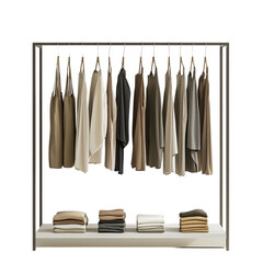 Neatly arranged clothing racks showcase a variety of neutral-toned apparel. long title A clean, minimalist retail display showcasing a collection [Transparent Background PNG]