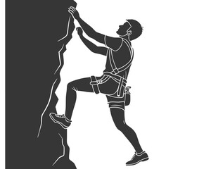 Silhouette of a rock climber scaling a cliff face during an outdoor adventure.